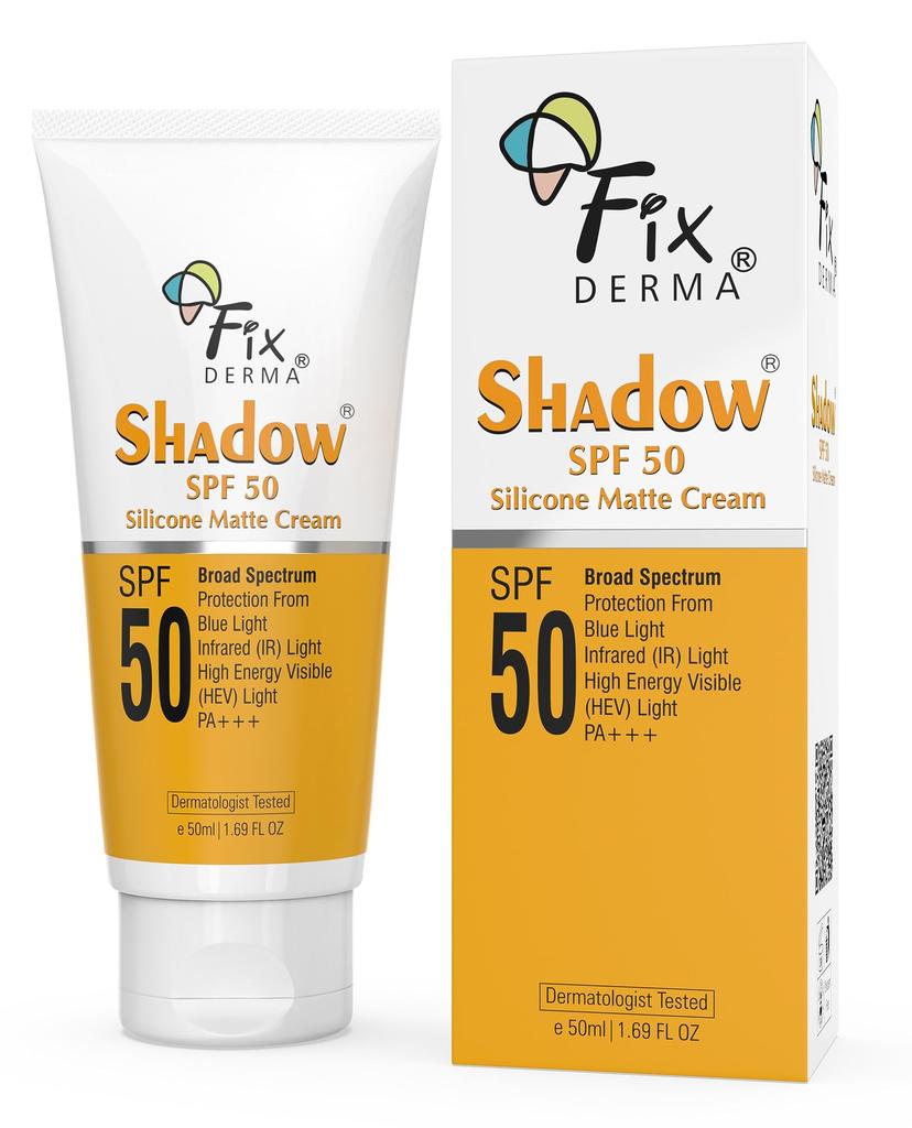 Fixderma Shadow Солнцезащитный крем SPF 50 Силиконовый Матовый Крем PA+++ | Для Жирной и Склонной к Акне Кожи | Широкий Спектр & Защита от Синего Света | Матирующий Солнцезащитный Крем