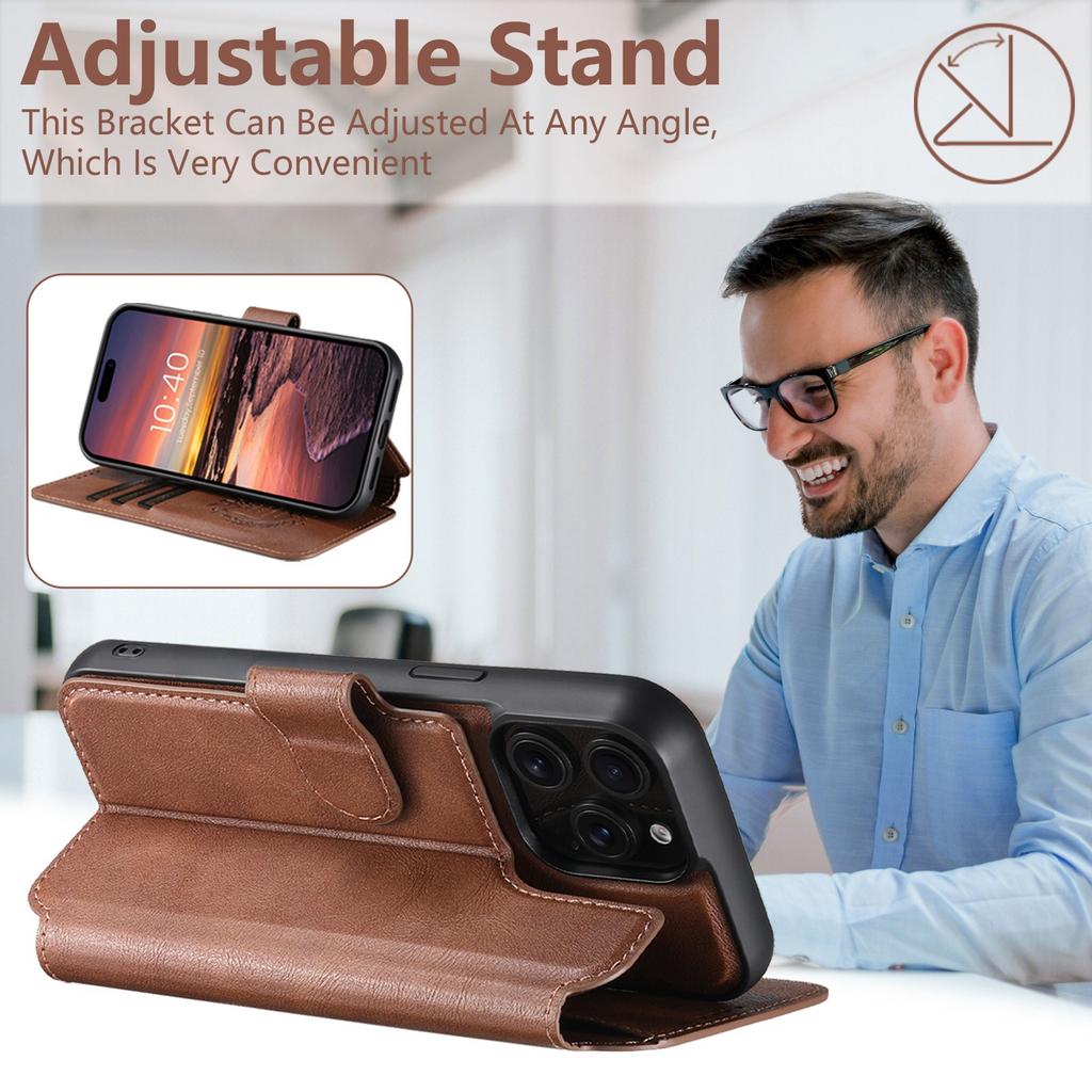 SUTENI Q-05 For iPhone 15 Pro Max Wallet Case 2 in 1 Detachable Leather Flip Phone Cover with Stand