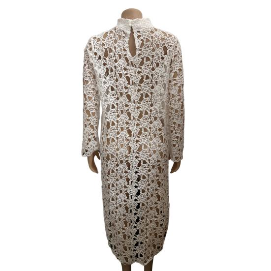 Женский длинный топ с вырезом, нерегулярное вязание крючком, кружево, цветочное лоскутное шитье, прозрачный, короткий спереди