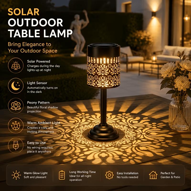 Solar-powered with an elegant peony pattern LED Outdoor lights, outdoor table lamps, solar-powered table lamps are perfect for garden and courtyard