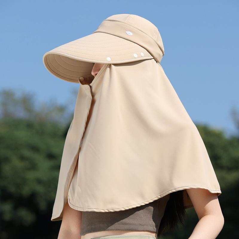Spring and summer hat women's ice silk seamless face covering sun protection hat UV protection sun hat outdoor neck protection shawl integrated hat