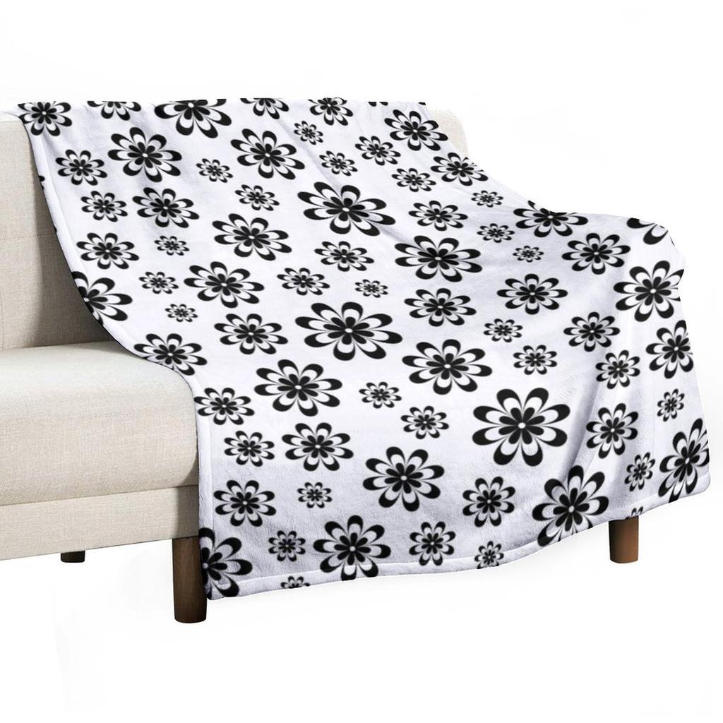 Black and White Flowers Theme Throw Blanket Hairys Shaggy Bed Sofa Blankets