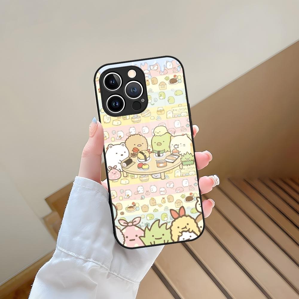 Мультяшный чехол Sumikko Gurashi со стеклом для IPhone 13 17 15 16 14 12 11 Pro Max Plus Mini XR XS SE2020 Coque