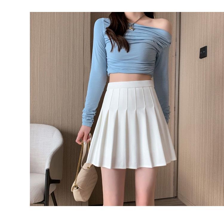 Новая женская плиссированная миди-юбка: Слимминг, Высокая талия, Дышащий, Эластичная талия, с карманами.