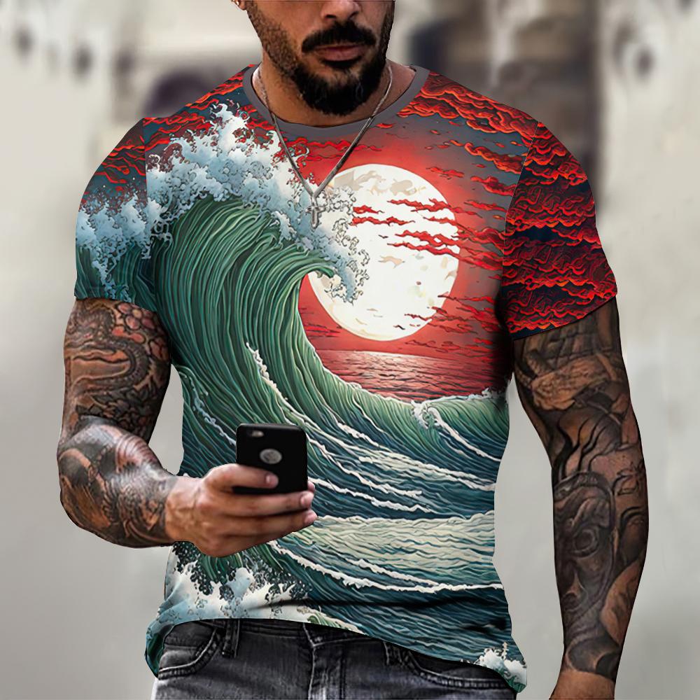 Men's T-Shirt Japanese Style Ukiyo-e Graphic 3D Printed T-Shirt Casual Short Sleeved Tee Outdoor Oversized Men Clothing Tops New