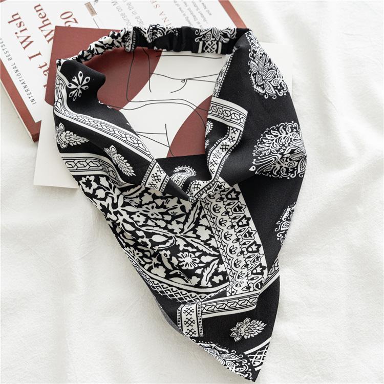 Summer Women Solid Color Head Scarf Vintage Triangle Bandanas Chiffon Elastic Hairbands Children Girl Headbands Hair Accessories