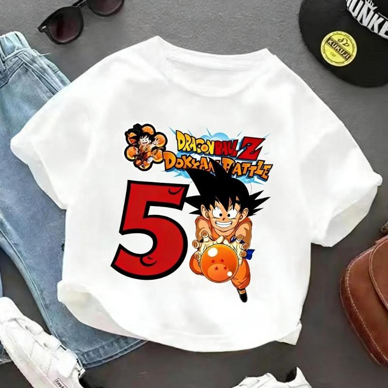 2026 Горячая Мультяшная Аниме Dragon Ball Goku Печатная Футболка Детский День Рождения Счастливые Номера 1-10 Лет Мультяшная Одежда Подарок для Детей
