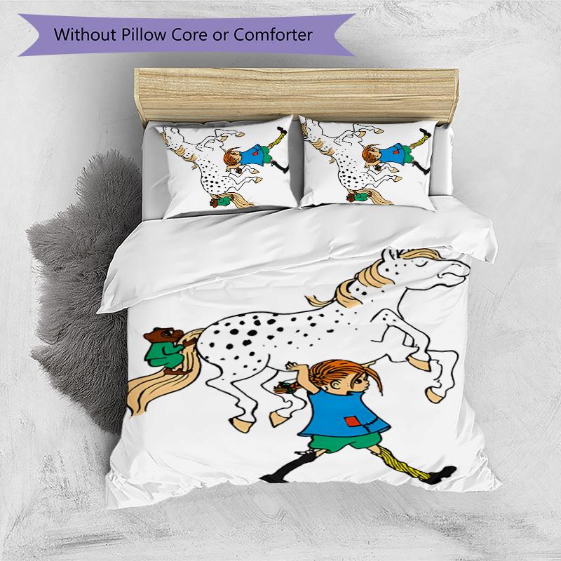 Pippi Longstocking 3pcs Bedding Set Duvet Cover Closure Includes 1 Duvet Cover & 2 Pillowcases for All Seasons Bedroom Home Dorm Decor