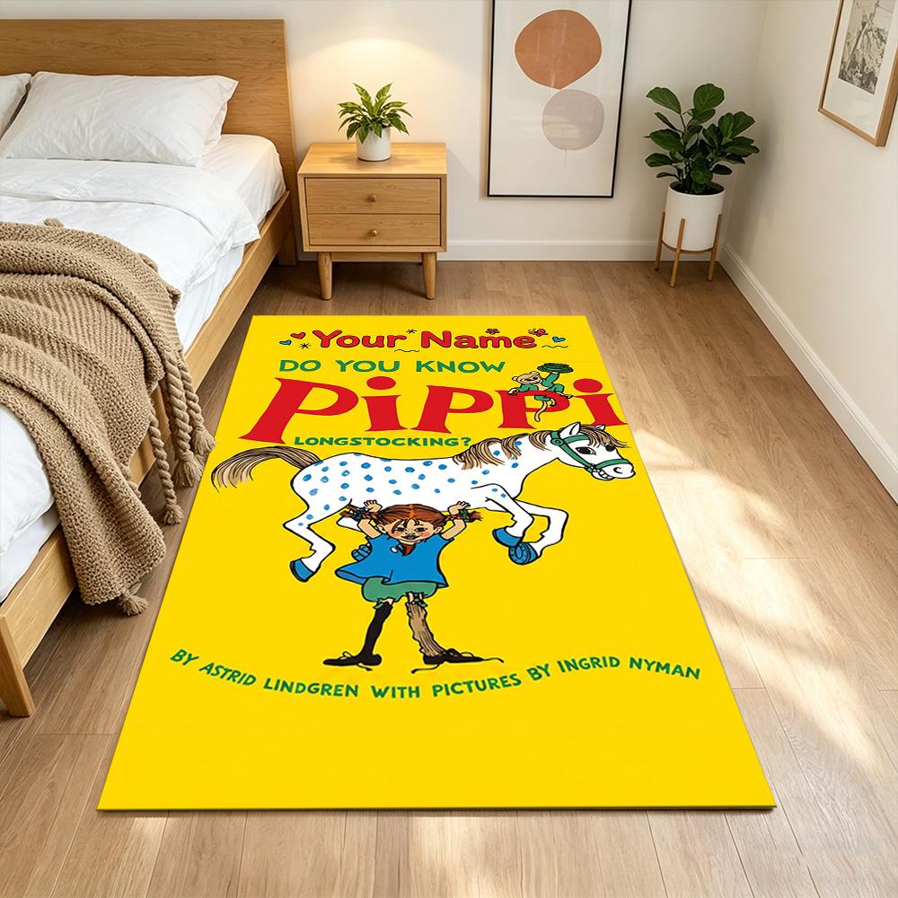 Pippi Customize Your Name Floor Mat Perfect for Foyer Balcony Playrooms Game Room Antislip Carpet Anime Office Decor Perfect Gift for Friends & Family