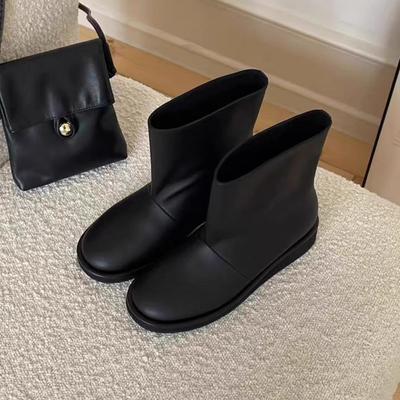 Версия из коровьей кожи~ Корейская версия нишевые круглого носка платформа короткие ковбойские сапоги ботинки Мартин женские 2025 короткие сапоги ботинки Челси