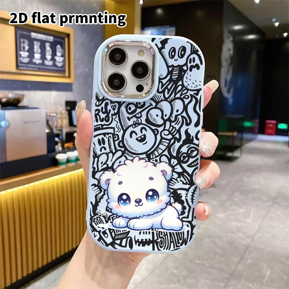 Phone Case: 2D flat design suitable for iPhone 18 17 16 15 14 13 Pro protective case, couple style, little white bear, Christmas and Halloween gifts