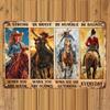 Vintage Cowgirl Motivational Metal Sign - Retro Rodeo Decor, Inspirational Wall Art for Women, 'Be Strong, Brave