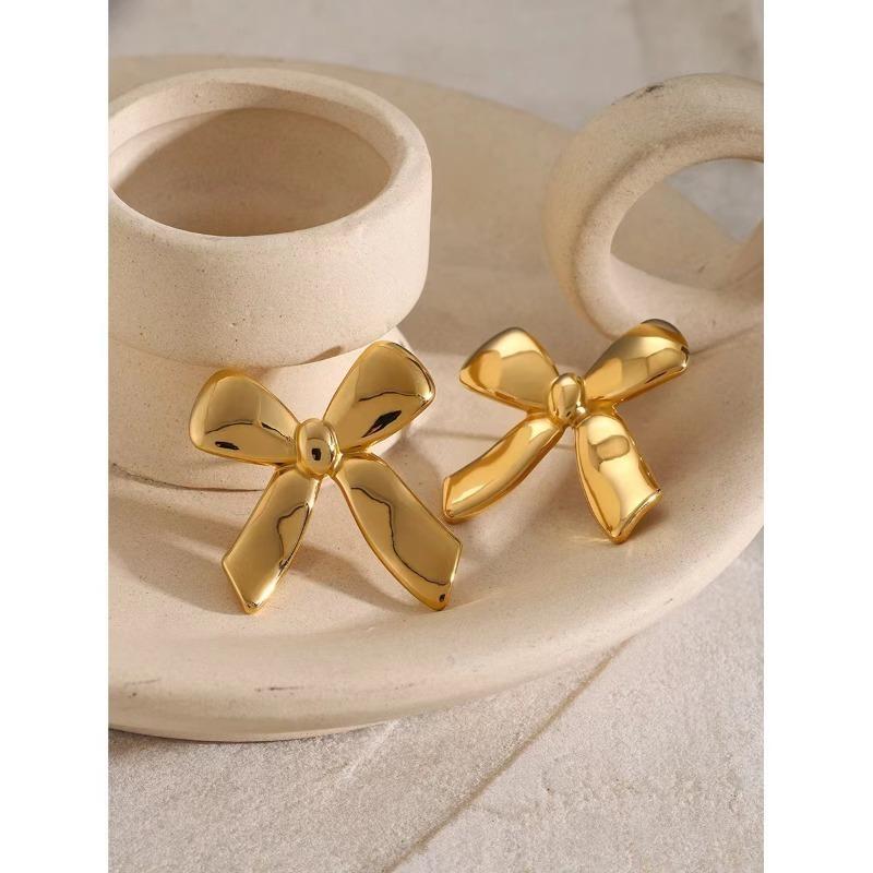 Романтичные серьги-гвоздики с бантом для женщин из нержавеющей стали золотого цвета, милые водонепроницаемые ювелирные изделия