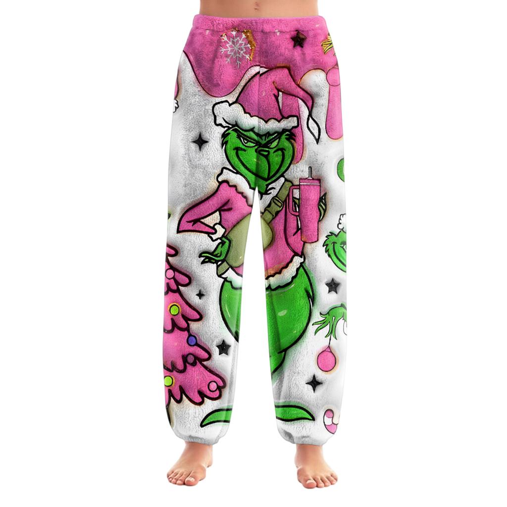 Women's Christmas  Print Trousers With Drawstring Cuffs Casual Pants And Pajamas