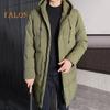 Men Cotton Coat Hooded Drawstring Long Sleeve Full Zipper Closure Cotton Jacket with Side Pockets Solid Color Mid-length Winter Outwear