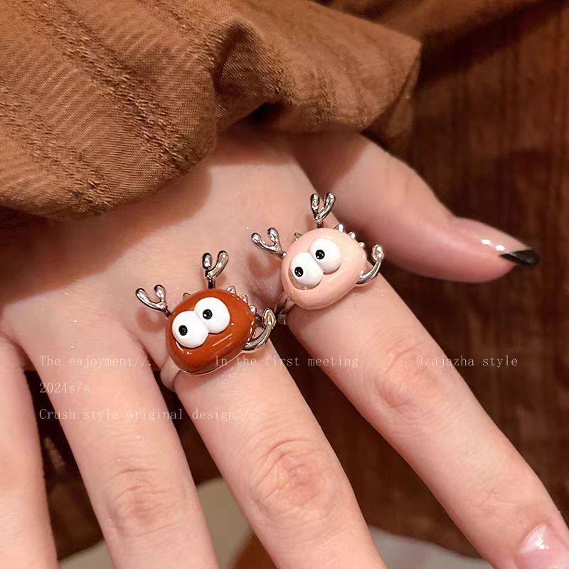 Charming Big-Eyed Open Ring for Girls – Unique, Fashionable, and Personalized Index Finger Ring, Perfect for Besties and Couples.