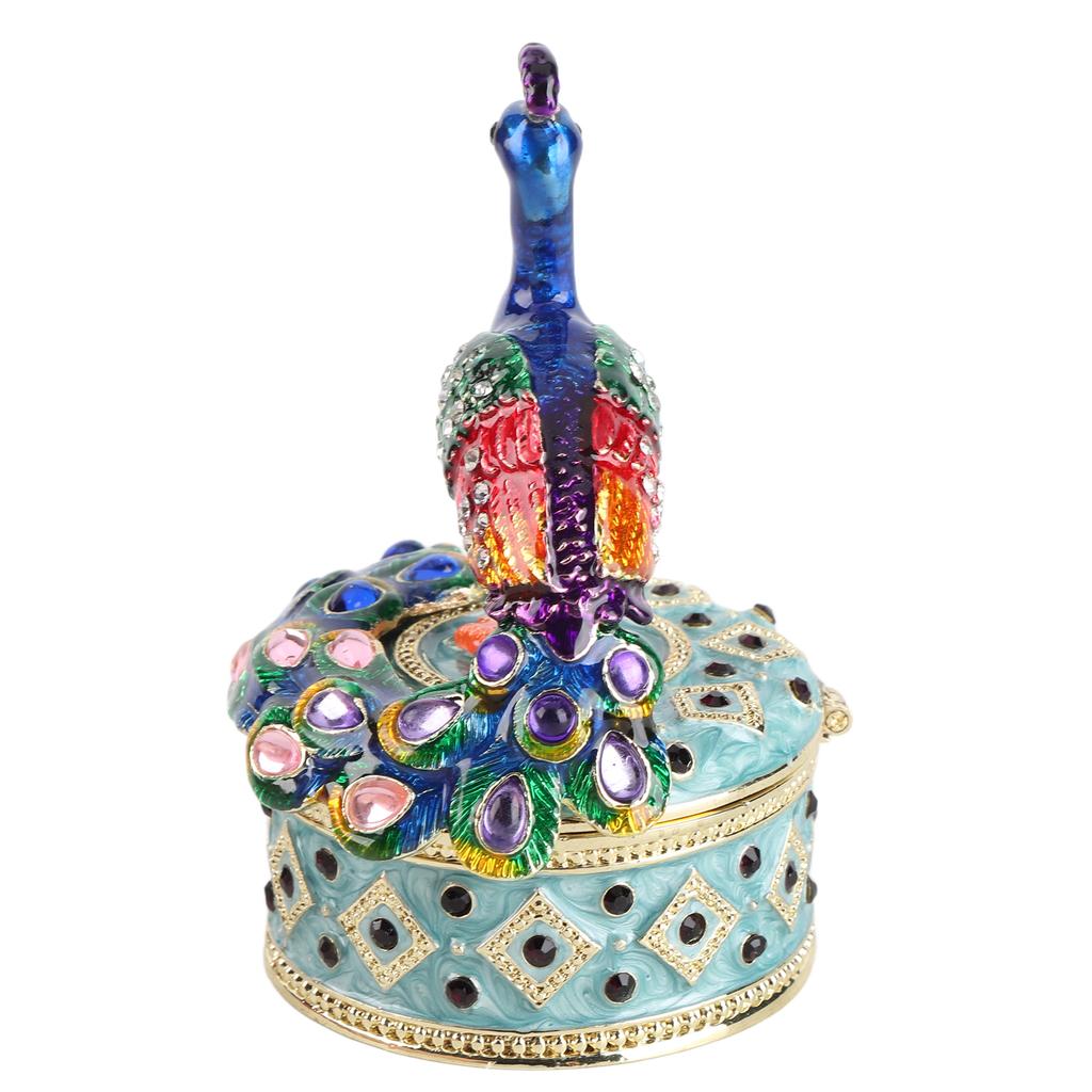 Peacock Figurine Hinged Jewelry Storage Box Desktop Zine Alloy Decoration Ornament