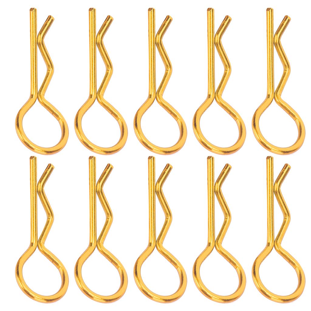 10Pcs RC Car Shell Clip RShape Metal Body Clips Pins for 1 5 1 6 1 8 1 10 RC Car(Gold )