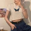 Summer New High-waisted Short-sleeved Embroidered Butterfly Short-sleeved T-shirt Women's Versatile Slim and Sexy