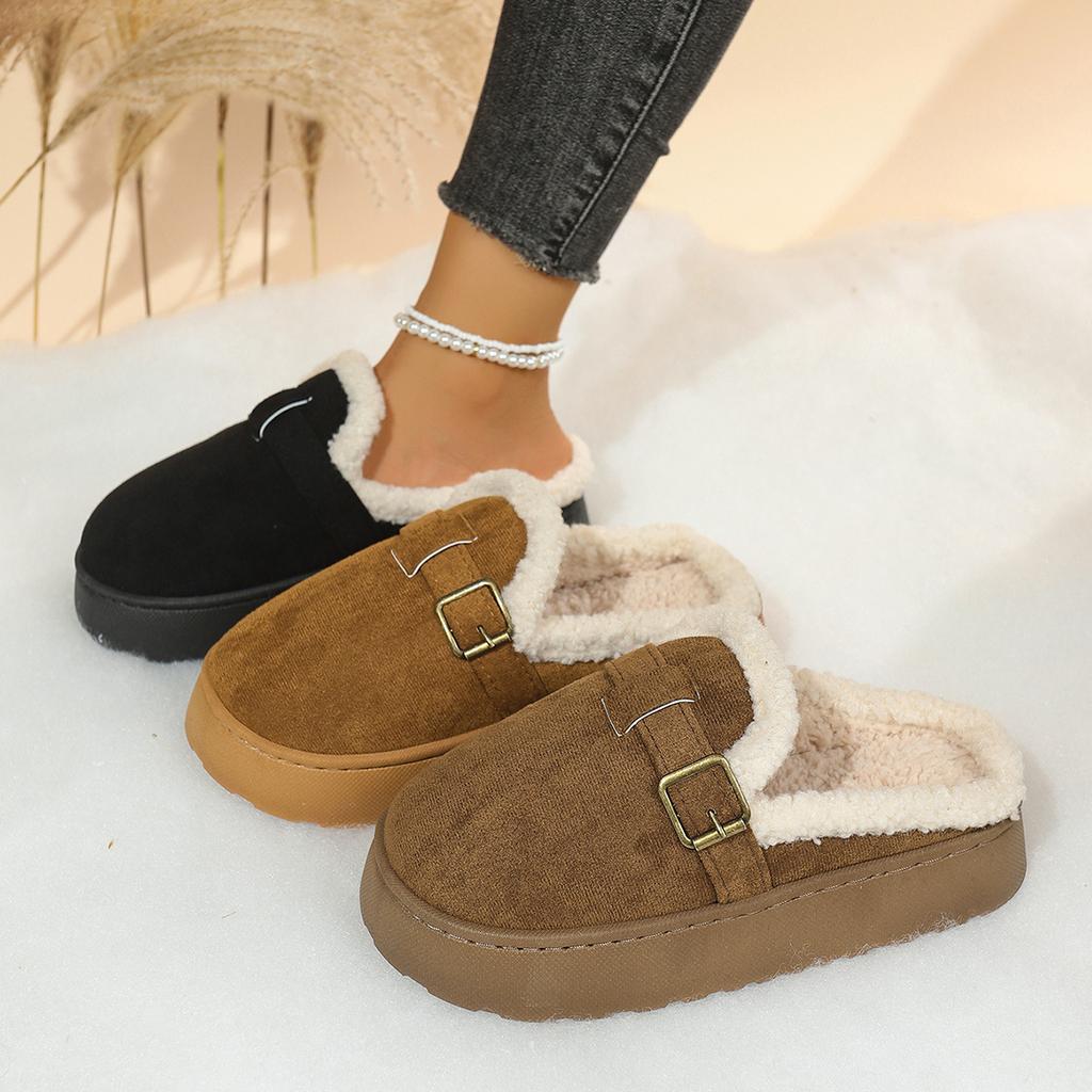 2025 Women Luxury Ankle Slippers Plush Retro Cotton Designer Shoes Women Flat Comfortable Platform Slippers Slides Women