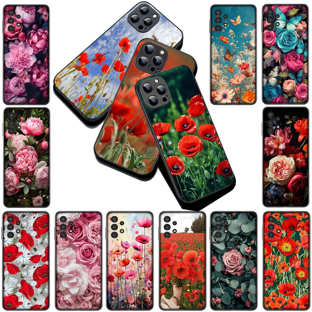 Чехол для телефона для Samsung Galaxy S25 S24 S23 FE Ultra Plus S7 Edge S25+ S23+ A56 5G Funda Корпус Мягкий чехол Цветок мака Цветение Роза