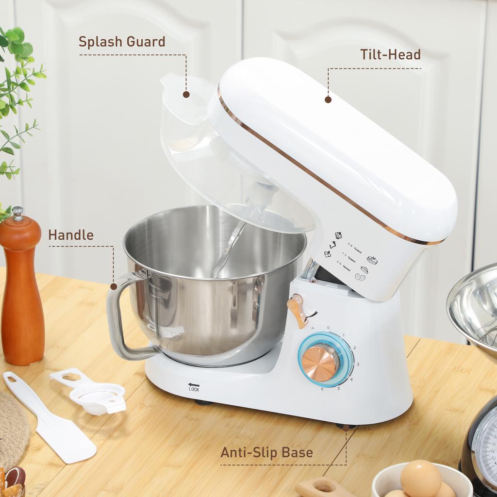 Stand Mixer, 5L Food Mixer for Baking, 6 Speeds and Pulse Setting, 1400W Cake Electric Kitchen Mixer with Dough Hook, Whisk, Stainless Steel Bowl