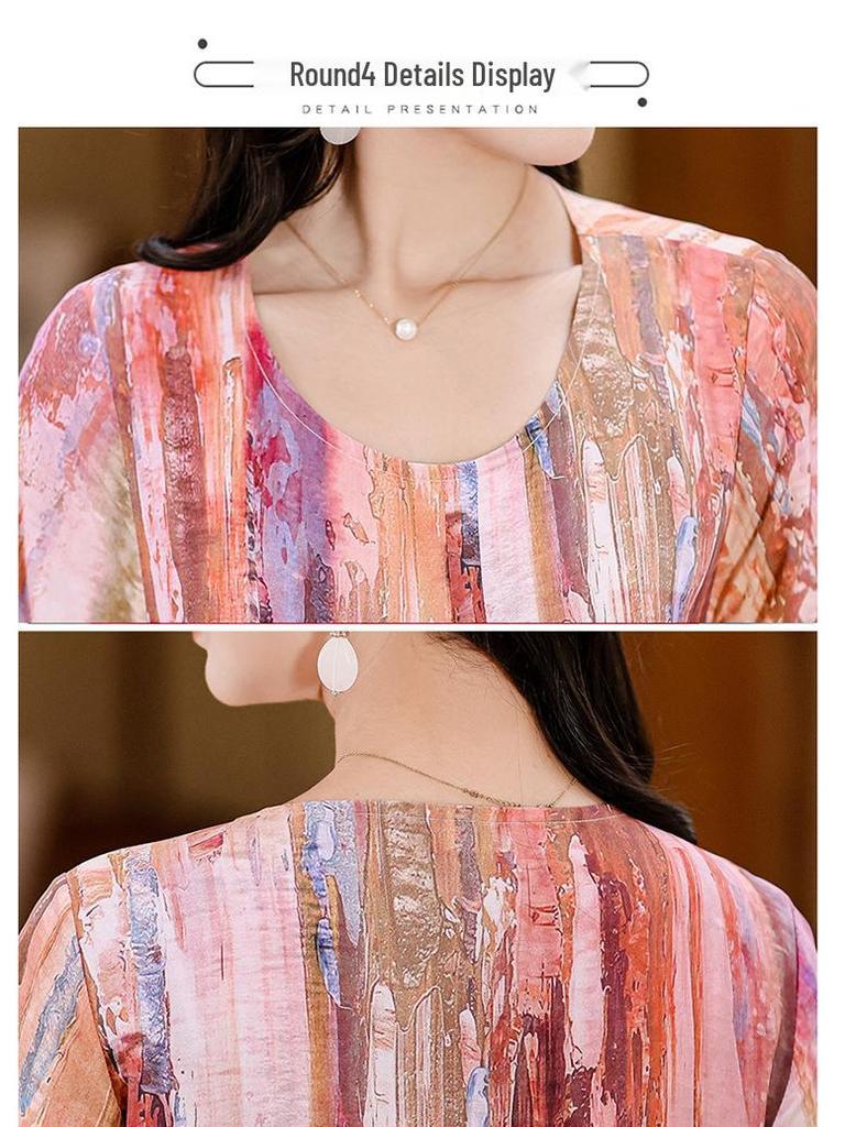 Летнее этническое миди-платье с цветочным принтом из хлопка и шелка – с коротким рукавом, свободного кроя, стройнящая накидка для мам