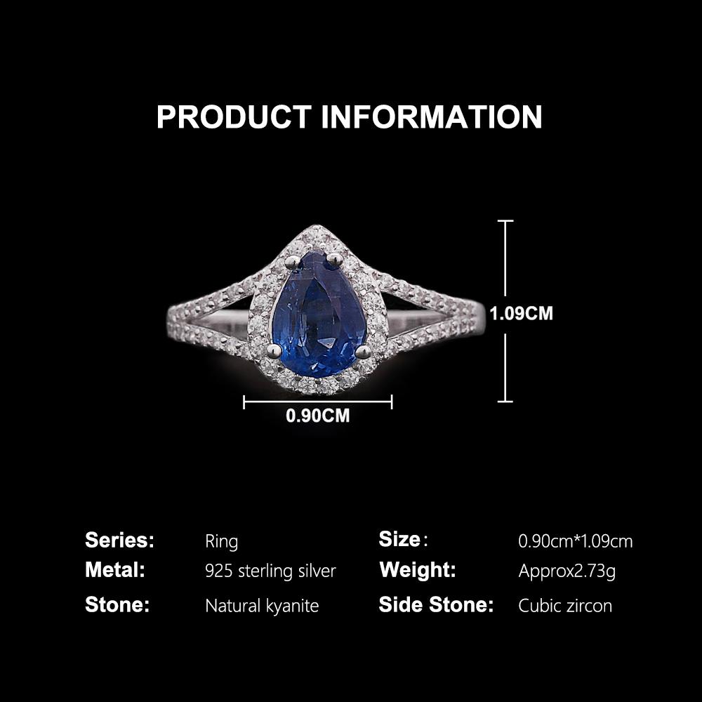 Изысканное женское кольцо из серебра 925 пробы с натуральным кианитом грушевидной формы 6*8 мм. Простые по дизайну изящные украшения для повседневных подарков