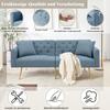 Teddy Fleece Boucle Two-Seater Sofa, 3-Level Adjustable Backrest, 2 Cushions, Metal Legs, Soft Comfortable for Living Room, Rental Apartment, Blue