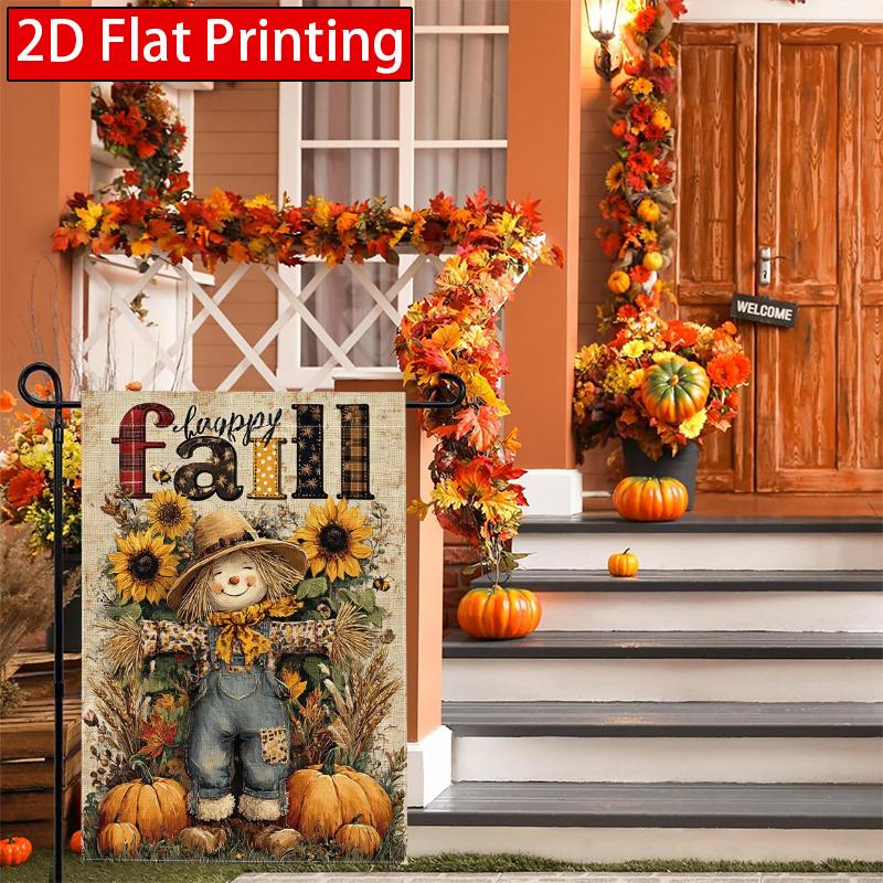 2D Flat, 2D Flat Hello Autumn Scarecrow Thanksgiving Garden Flag_2 (1)- Outdoor Garden Flag Double-sided Home Decoration Courtyard Decoration Outdoor