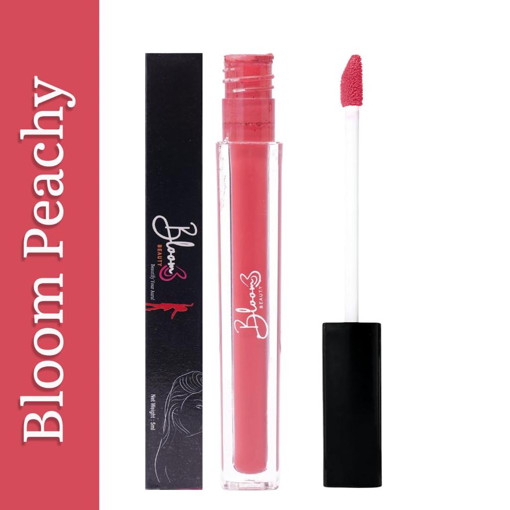 Жидкая помада Bloom Beauty 5 мл | Бархатно-матовый финиш | Легкая, увлажняющая и стойкая водостойкая помада для губ – Bloom Peachy
