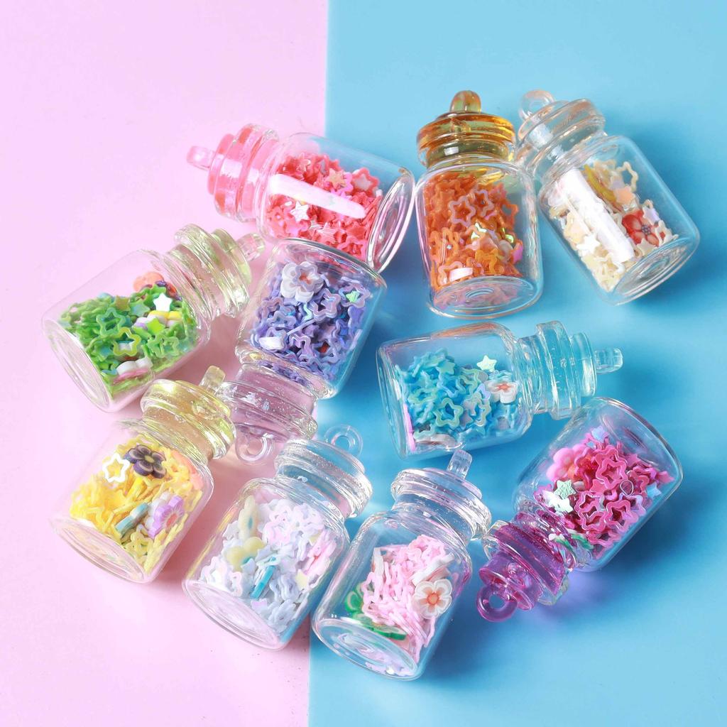 10Pcs Colorful 3D Glass Star Sequins Wishing Drift Bottle Pendants For Jewelry Making Diy Keychains Accessories