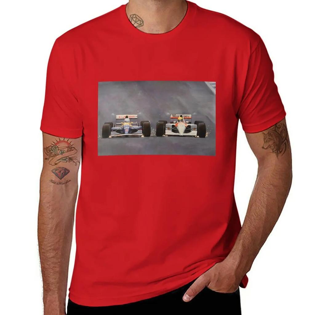 Print of original artwork by Eder Costa Barcellos - Mansell and Senna, Spain 1991 T-Shirt oversized tees black t shirts for men