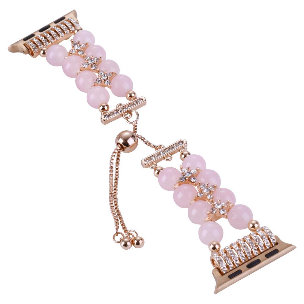 Apple Watch S8 Strap: Pearl Agate with Diamond Detail and Retractable Chain