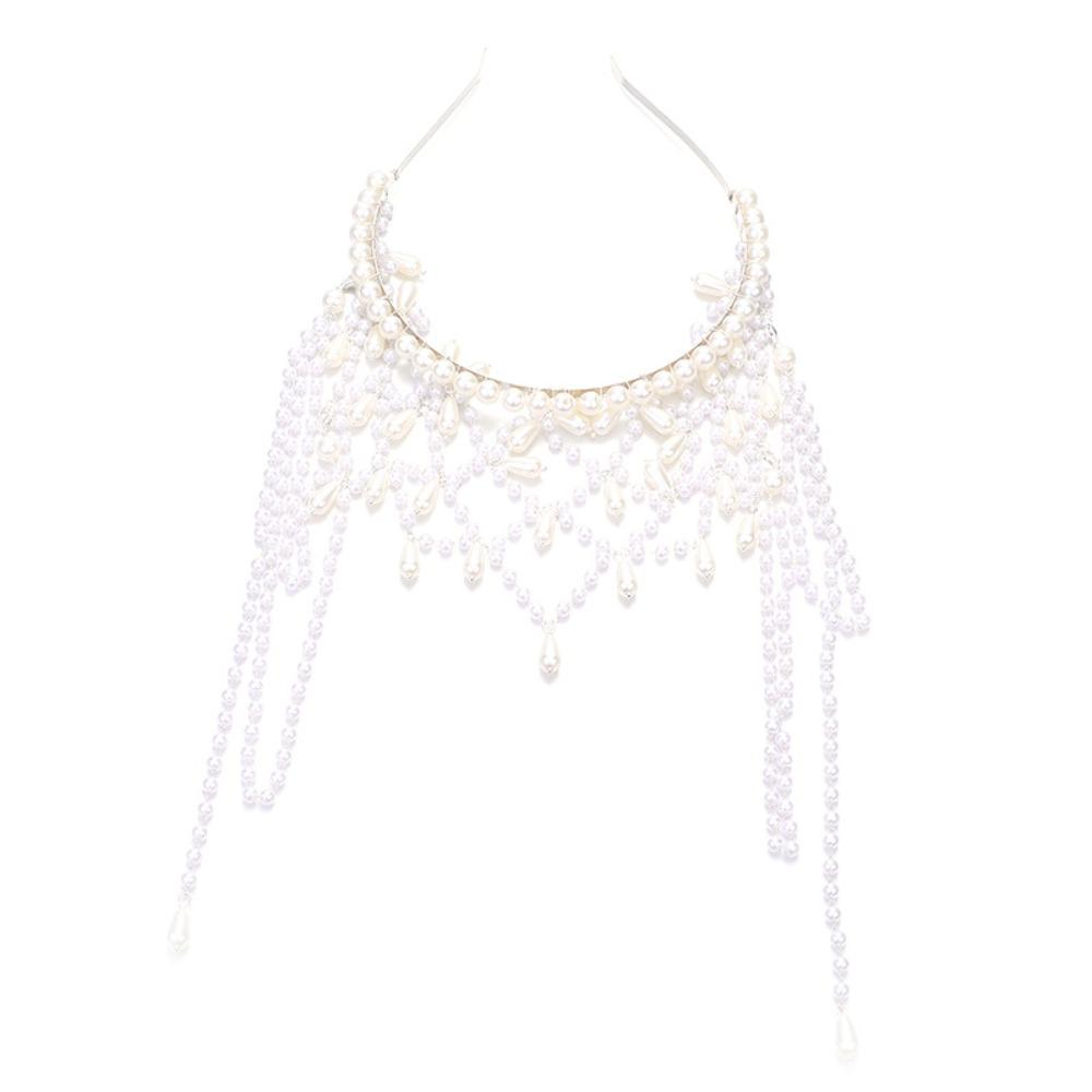 Handmade Bride Fashionable Headband Hair Jewelry Pearls Chain Headbands Holiday Celebration