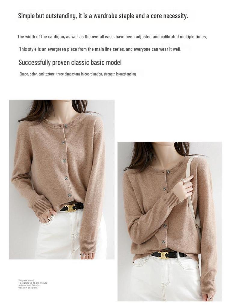 Женский универсальный кардиган свободного кроя на весну/осень 2025 года - Модный однотонный с круглым вырезом