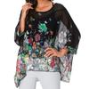 Bohemian Floral Chiffon Blouse Casual Batwing Blouse Hippie Semi Sheer Loose Tops