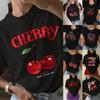 Women's Cherry Print Short-Sleeved Top with Free Shipping