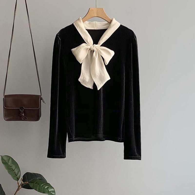 Оранжевая бархатная блузка в винтажном французском стиле от Zhi для женщин - Коллекция Осень 2024