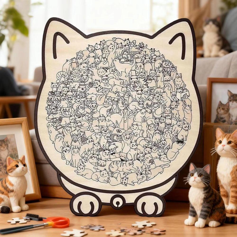 Brain Burning Cat-shaped Jigsaw Animal Puzzle Unique Irregular Puzzle Birthday Xmas Gifts