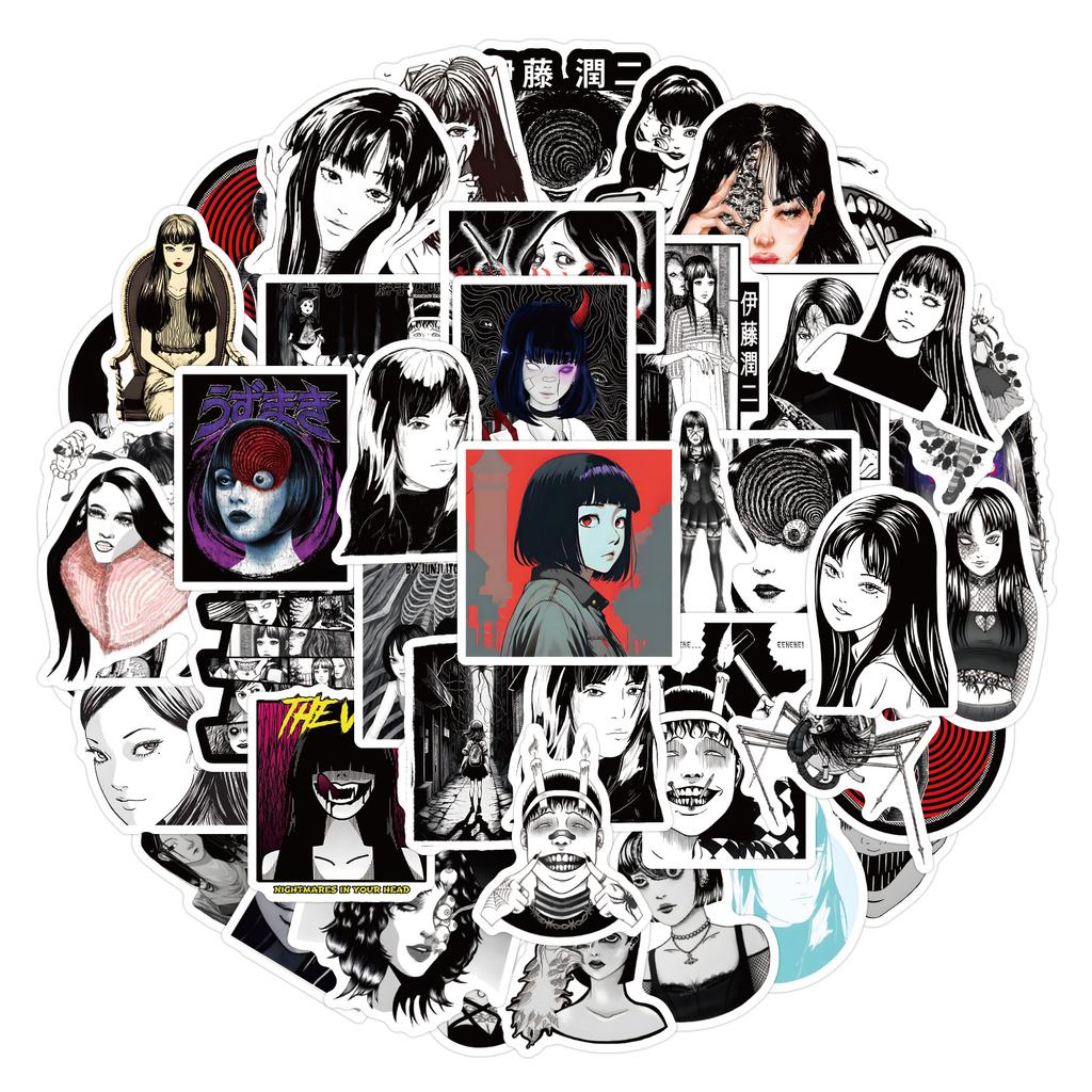 60 Аниме Граффити Наклеек Джунджи Ито Декоративные Наклейки для Блокнота Чемодана Мультяшные Наклейки