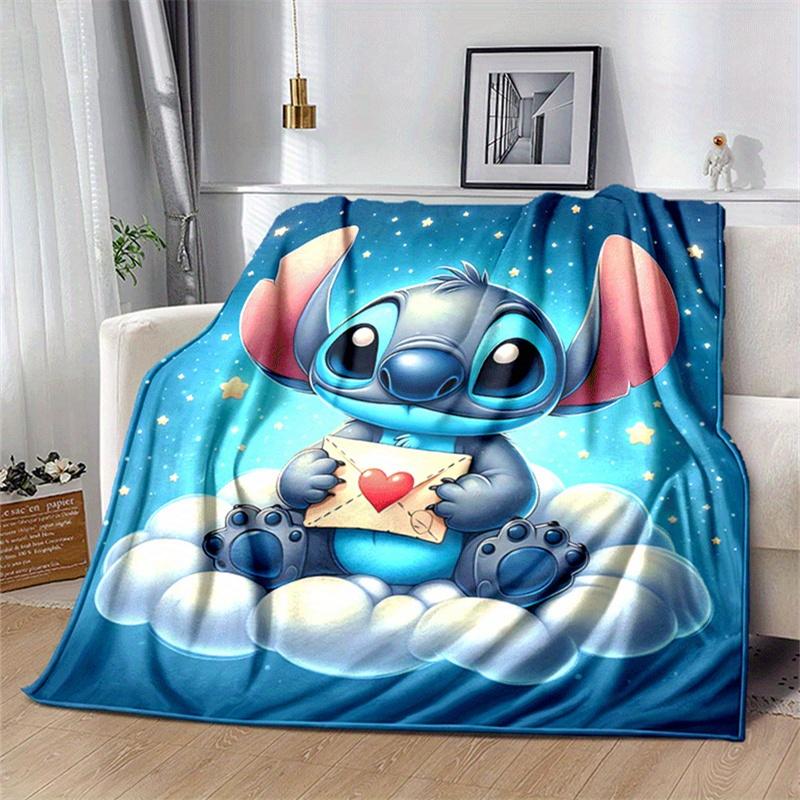 1pc Cute Stitch Print Blanket, Cute Cartoon Design, Living Room Home Decoration Sofa Travel Soft and Cozy