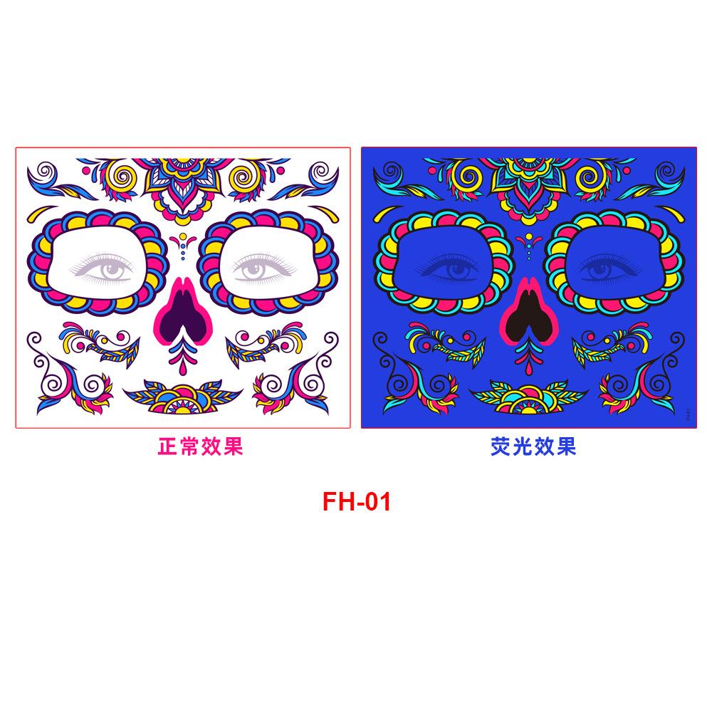 Fluorescent Halloween Face Stickers Tattoo Stickers Party Party Party Day of the Dead Masquerade Face Temporary Stickers