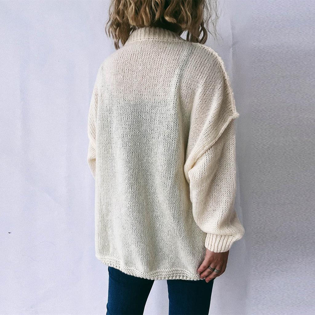 Женский осенне-зимний свободный свитер-пуловер, модный свитер с длинными рукавами и круглым вырезом, с обратным кроем