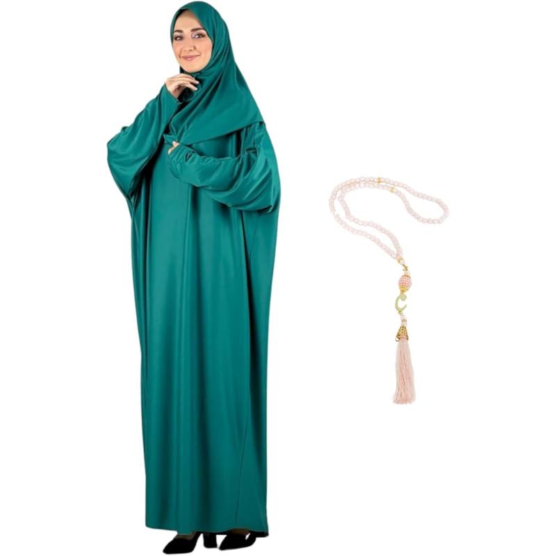 Women Prayer Clothes With Hijab Muslim Outfits Long Robe Abaya Turkish Islamic Dresses Dubai Kaftan With Rosary
