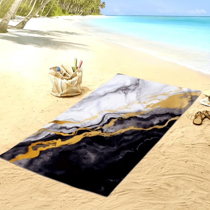 Black Gold Marble Ink Swirl Abstract Beach Towel Luxury Fluid Art Print Dry Large Lightweight Blanket for Beach
