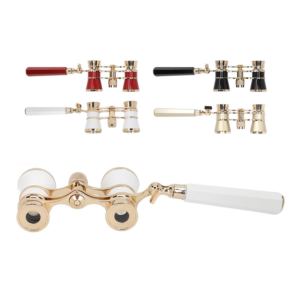 Opera Glasses Binoculars Center Focus Wheel Aluminum Alloy Chain 3X25 Theater Glasses Mini Binocular with Handle for Stage Play