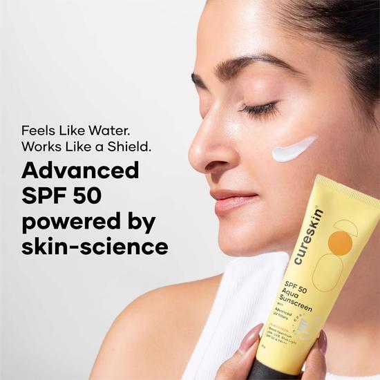 Cureskin SPF 50 Aqua Sunscreen с улучшенными УФ-фильтрами | Защита от солнца широкого спектра, UVA, UVB, синего света, SPF 50 и PA+++, 50 г (Пакет из 1)