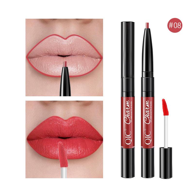 Двусторонняя глазурь для губ Карандаш для губ Губная помада-ручка Матовая чашка с антипригарным покрытием Двусторонний карандаш для губ Макияж «два в одном»