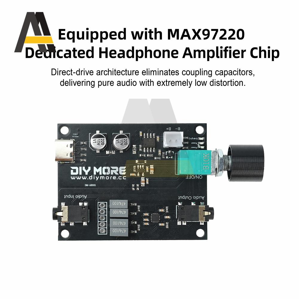 MAX97220 Stereo Headphone Amplifier Module DC 3.7V-5V High Fidelity Audio Board with Type-C Dual Power for DIY Portable Devices